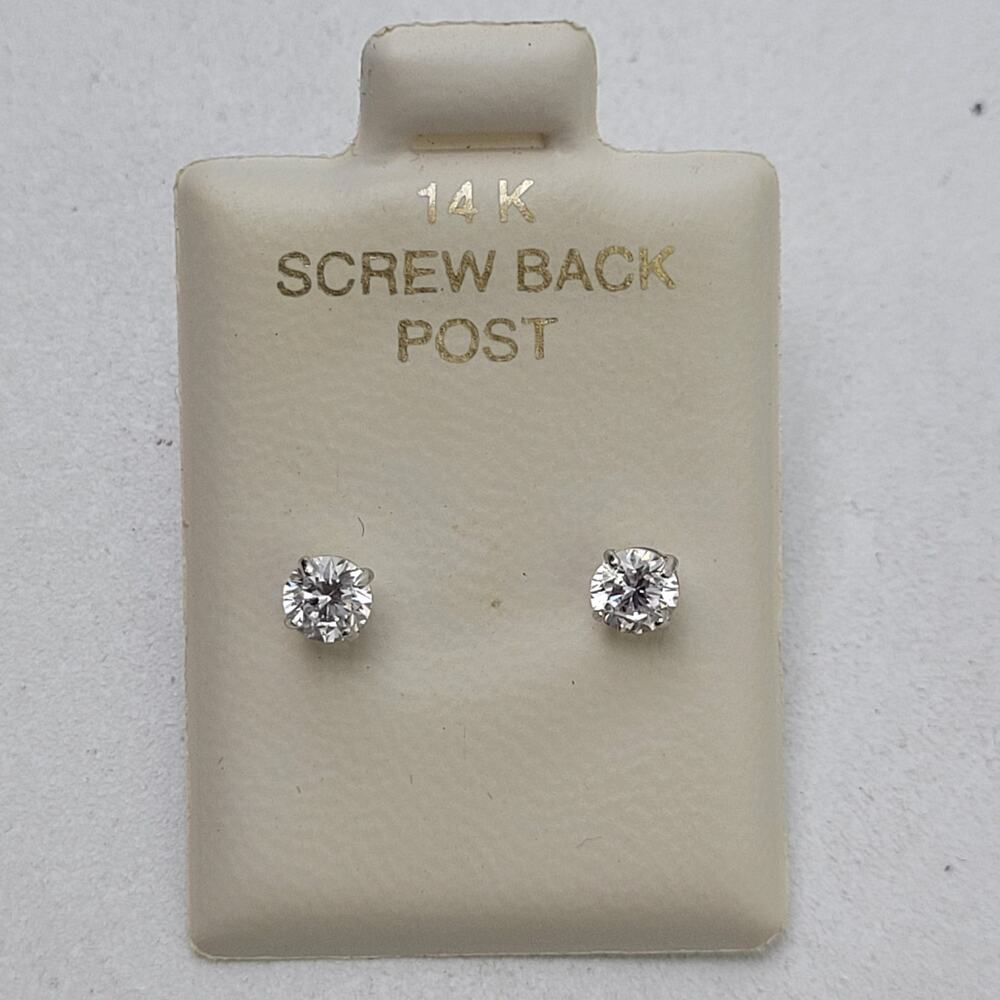 14K White Gold & 4mm Cubic Zirconia Sparkling Stud Earrings Piercing Pagoda NIB